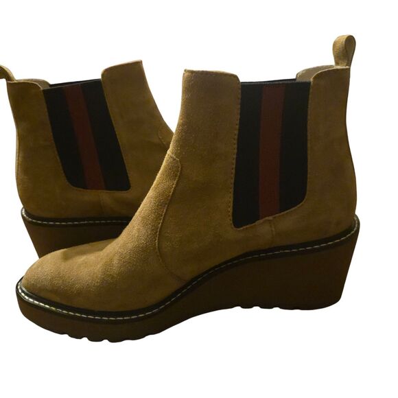 Cecelia Anthropologie 9M Gemma Slip On Wedge Bootie Boot Nutella Leather Suede - Picture 9 of 13